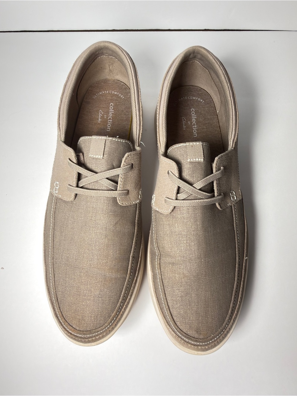 Clarks Collection Men’s Taupe Tan Canvas Boat Shoes Casual Lace Up Comfort